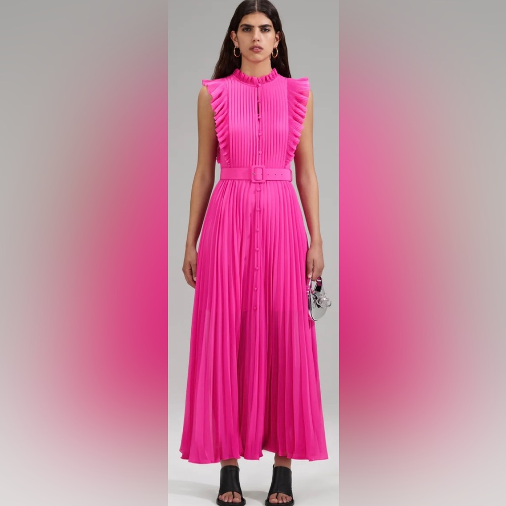 Self Portrait. Pink chiffon sleeveless ruffle midi dress. NWT.